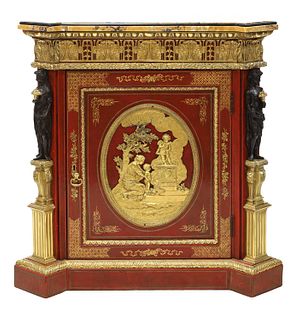 A red-lacquered and ormolu-mounted pier cabinet,