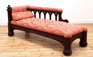 A Victorian Gothic Revival mahogany chaise longue,