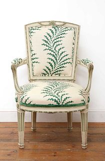 A French Louis XVI-style painted fauteuil,