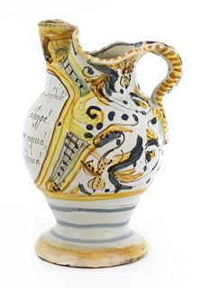 An Italian maiolica wine jug for the Greek market,