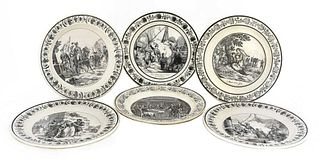 Six various French faience plates,