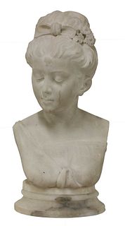 A marble bust of a young girl,