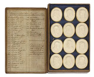 A set of thirty-six grand tour oval plaster cameo busts,