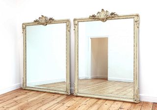 A pair of white painted mirrors,