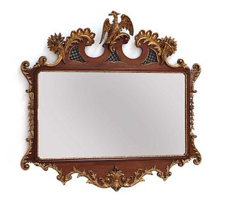 A large George II-style mahogany and parcel-gilt mirror,