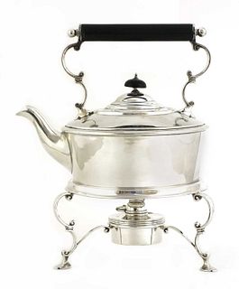 An Edwardian silver kettle, stand and burner,