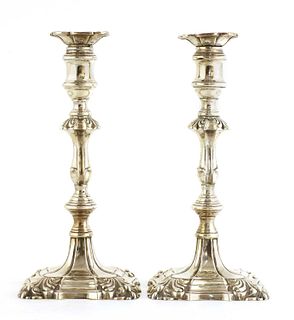 A pair of George II-style silver candlesticks,