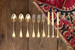 A cased canteen of French silver gilt dessert cutlery,