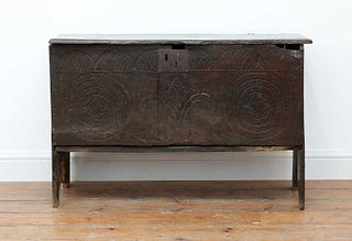 An oak six-plank coffer,