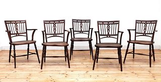 A composite set of five fruitwood and elm Mendlesham chairs,