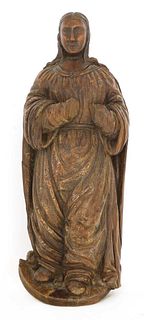 A Continental carved wood figure of a saint,