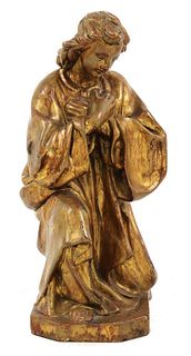 A Continental carved giltwood kneeling ecclesiastical figure,