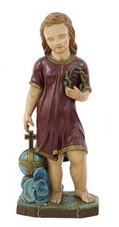 A carved wood painted figure of a young Christ,
