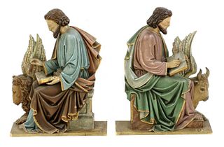 A pair of Continental polychrome carved wood ecclesiastical figures,