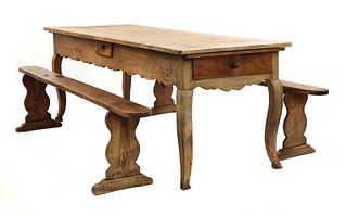 A French provincial sycamore kitchen table,