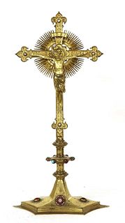 A Continental gilded brass crucifix,