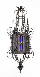 A wrought iron hall lantern in Gothic Revival style,