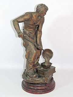 Spelter Metalworker Statue, After Ernest Rancoulet