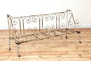 A French painted wrought iron settee,