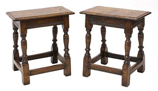 A pair of oak joint stools,