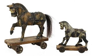 A folk art pull-along toy horse,