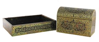 A boulle work desk box and tray,