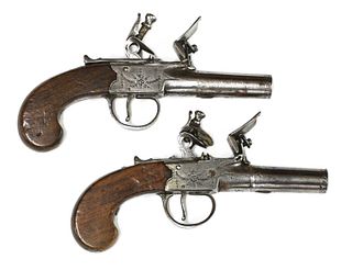 A pair of 19th century pocket flintlock pistols,