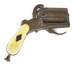 A Belgian pinfire pepperbox six-shot revolver,