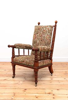 A Victorian fruitwood bobbin-turned library armchair,
