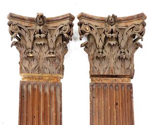 A pair of fluted pitch pine pilasters,