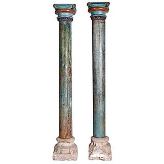 1850s Set of Four French Painted and Carved Wood Architectural Columns