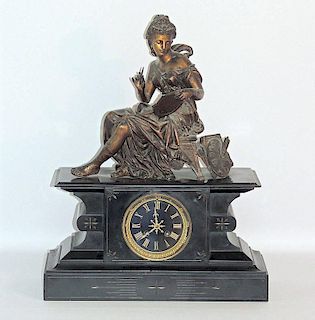 French Black-marble Mantle Clock