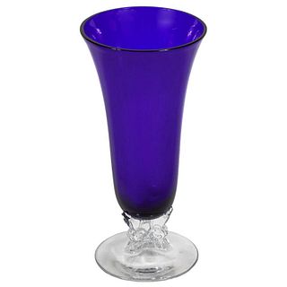 Footed Cobalt Blown Glass Vase from the 1930s