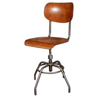 1920 French Wood and Metal Swivel Chair