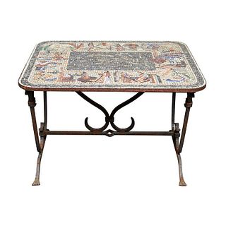 Early 20th Century Iron Table with Mosaic Stone Top from England