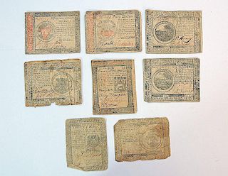 Eight Hall and Sellers Colonial Currency Notes