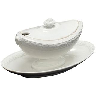 Creamware "FaÃ¯ence Fine" Sauce Boat from Late 19th Century, France
