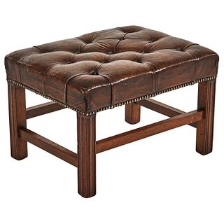 Early 20th Century English Tufted Leather Footstool or Bench