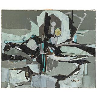 Gray Abstract Painting by Artist Planet, circa 1960, France