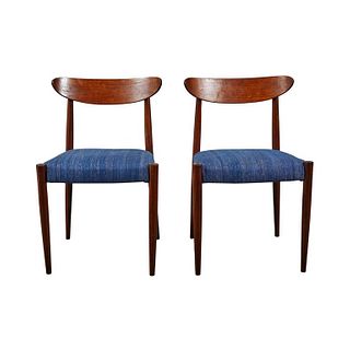 Pair of Mid Century Blue Upholstered Dining Chairs with Tapered Legs