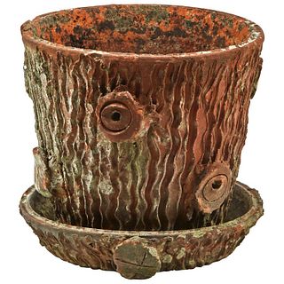 English Terracotta Pot in the Shape of a Tree Trunk