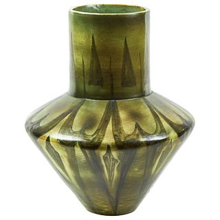 Tall Green Vase with Abstract Design from France, circa 1940