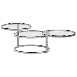 French Mid-Century Modern 1960s Round Glass Top Extending Table