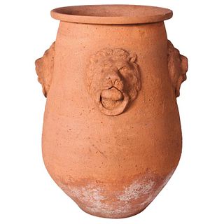 Large Terracotta Garden Pot with Lion Engraving from Early 20th Century, England