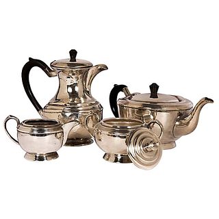 Four-Piece Coffee and Tea Service Hotel Silver and Black Handles