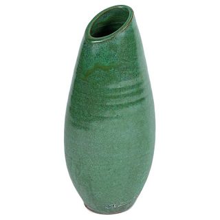 1950s Mid Century English Glazed Green Ceramic Vase