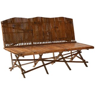 1920s English Bamboo Slatted Country Bench