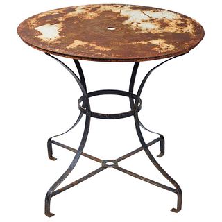 Early 20th Century Round Top Garden Table with Metal Base