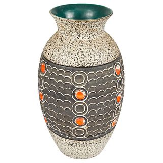 Mid Century Vase with Black, Orange, and Brown Textured Detail