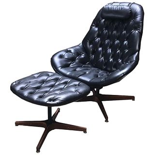 Mid Century Modern Mr. Chair Leather-Like Chair and Ottoman